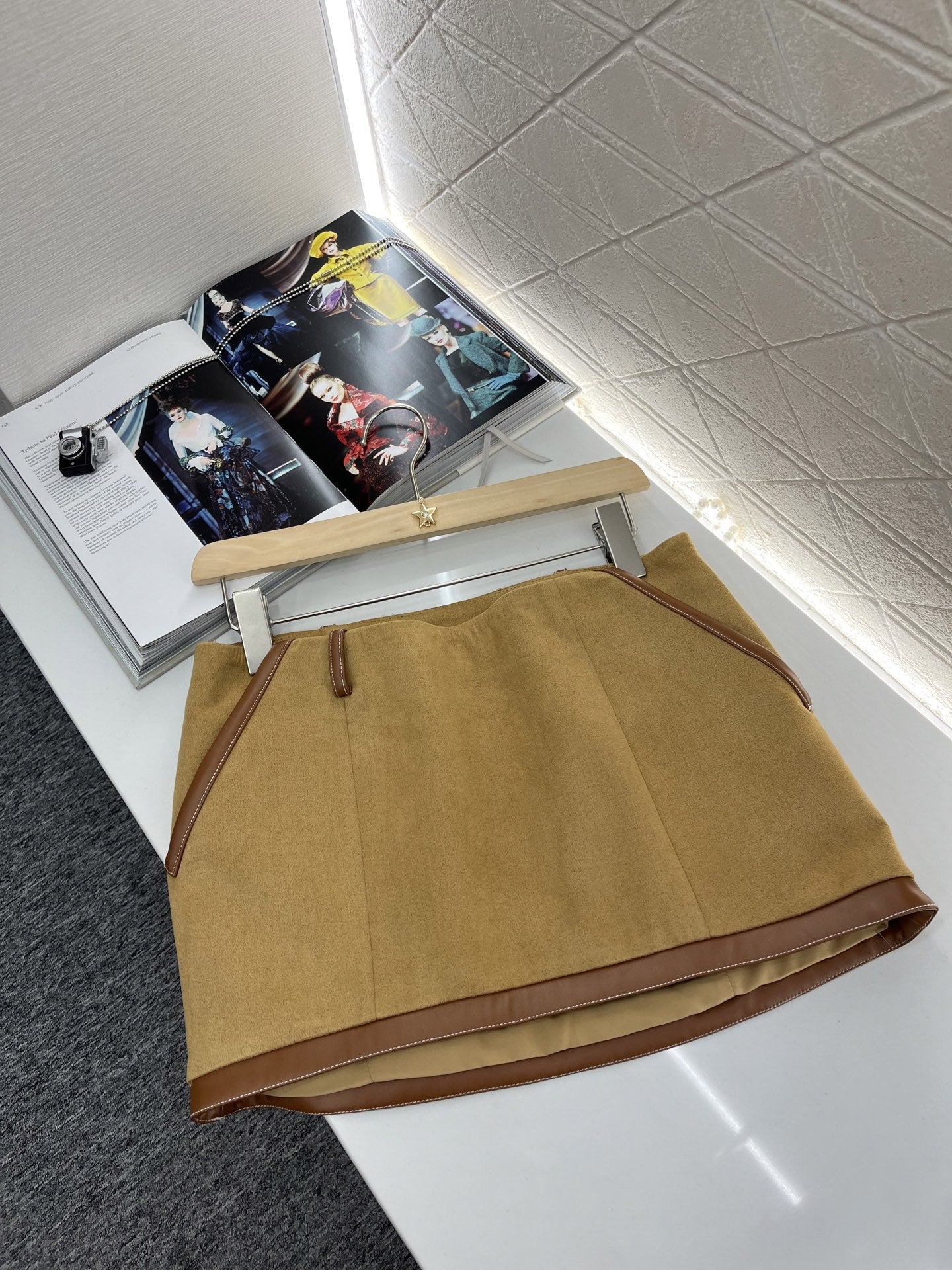 beige top, brown skirt, sunglasses-7561 707738