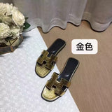 Summer Slippers Women Flat Luxury Leather Outdoor Beach Flip Flops Female Sandals Trend Design Slides Shoes Woman