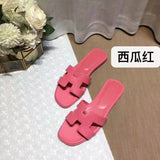 Summer Slippers Women Flat Luxury Leather Outdoor Beach Flip Flops Female Sandals Trend Design Slides Shoes Woman