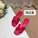 Summer Slippers Women Flat Luxury Leather Outdoor Beach Flip Flops Female Sandals Trend Design Slides Shoes Woman