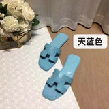 Summer Slippers Women Flat Luxury Leather Outdoor Beach Flip Flops Female Sandals Trend Design Slides Shoes Woman