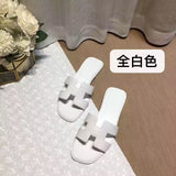 Summer Slippers Women Flat Luxury Leather Outdoor Beach Flip Flops Female Sandals Trend Design Slides Shoes Woman