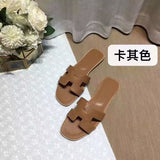 Summer Slippers Women Flat Luxury Leather Outdoor Beach Flip Flops Female Sandals Trend Design Slides Shoes Woman