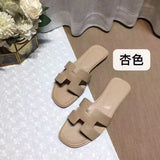 Summer Slippers Women Flat Luxury Leather Outdoor Beach Flip Flops Female Sandals Trend Design Slides Shoes Woman