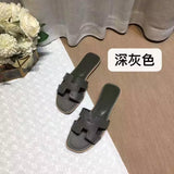 Summer Slippers Women Flat Luxury Leather Outdoor Beach Flip Flops Female Sandals Trend Design Slides Shoes Woman