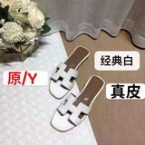 Summer Slippers Women Flat Luxury Leather Outdoor Beach Flip Flops Female Sandals Trend Design Slides Shoes Woman