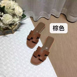 Summer Slippers Women Flat Luxury Leather Outdoor Beach Flip Flops Female Sandals Trend Design Slides Shoes Woman