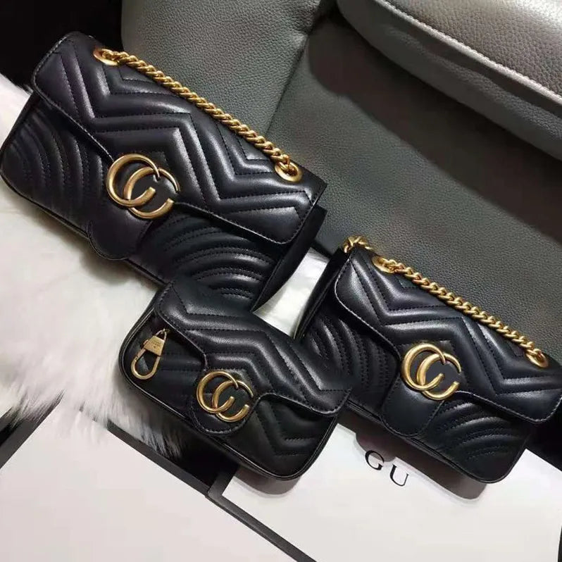 FASHION WOMEN luxurys designers bags 446744 real leather Handbags chain Cosmetic messenger Shopping shoulder bag Totes lady wallet purse