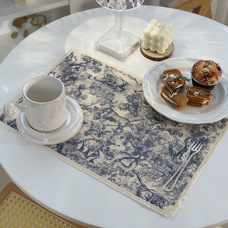 Lion Tiger Cotton Linen Placemat Washable for Dining Table No Slide Heat Resistant Everyday Use Table Mats