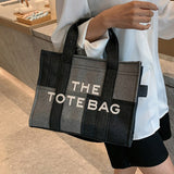 New Women Denim Contrast Color Stitching Hand Tote Bag Females Casual Retro Embroidered Letters Messenger Bag For Ladies