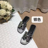 Summer Slippers Women Flat Luxury Leather Outdoor Beach Flip Flops Female Sandals Trend Design Slides Shoes Woman