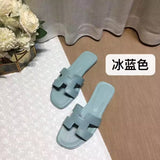 Summer Slippers Women Flat Luxury Leather Outdoor Beach Flip Flops Female Sandals Trend Design Slides Shoes Woman