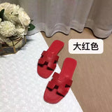 Summer Slippers Women Flat Luxury Leather Outdoor Beach Flip Flops Female Sandals Trend Design Slides Shoes Woman